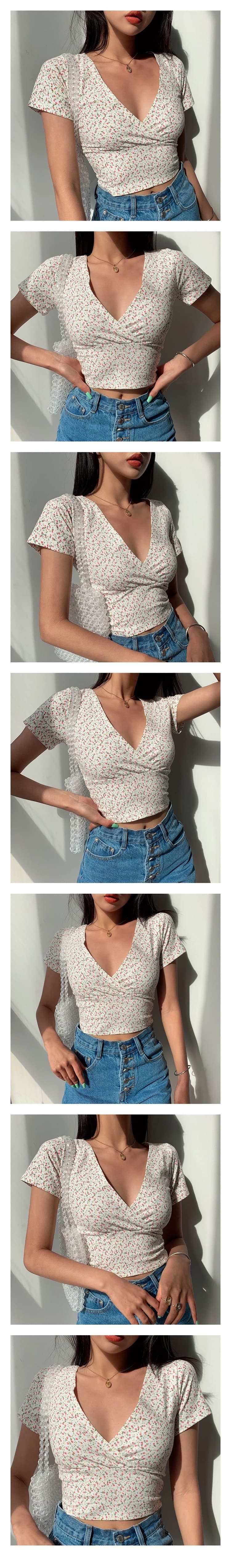 花柄 ファッション 優しい小花カシュクールTシャツ
