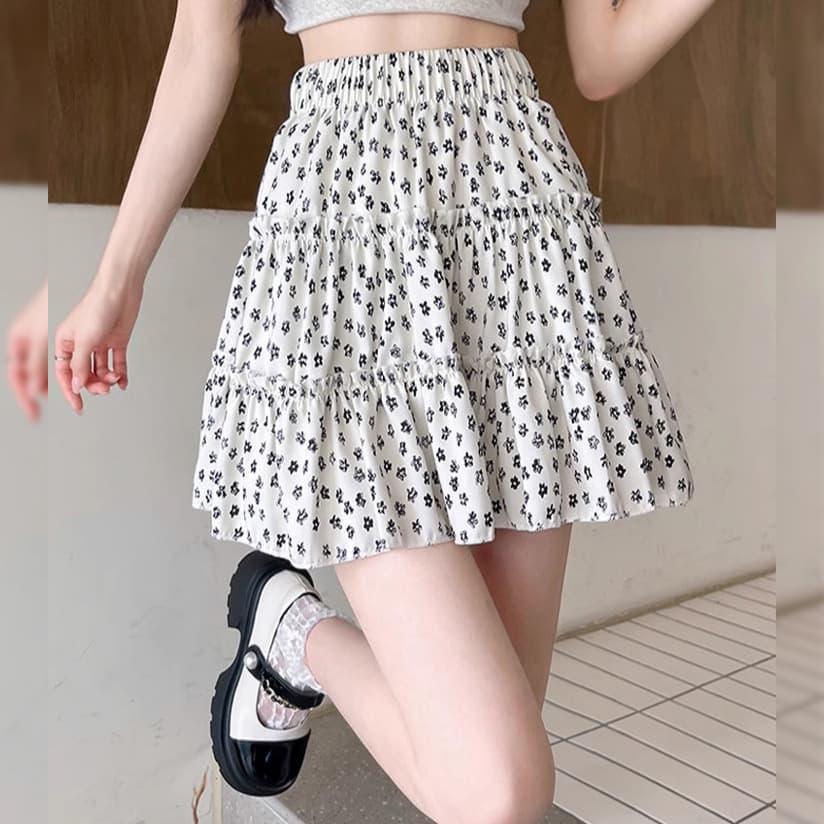 花柄 ファッション 小花フリルティアードスカート