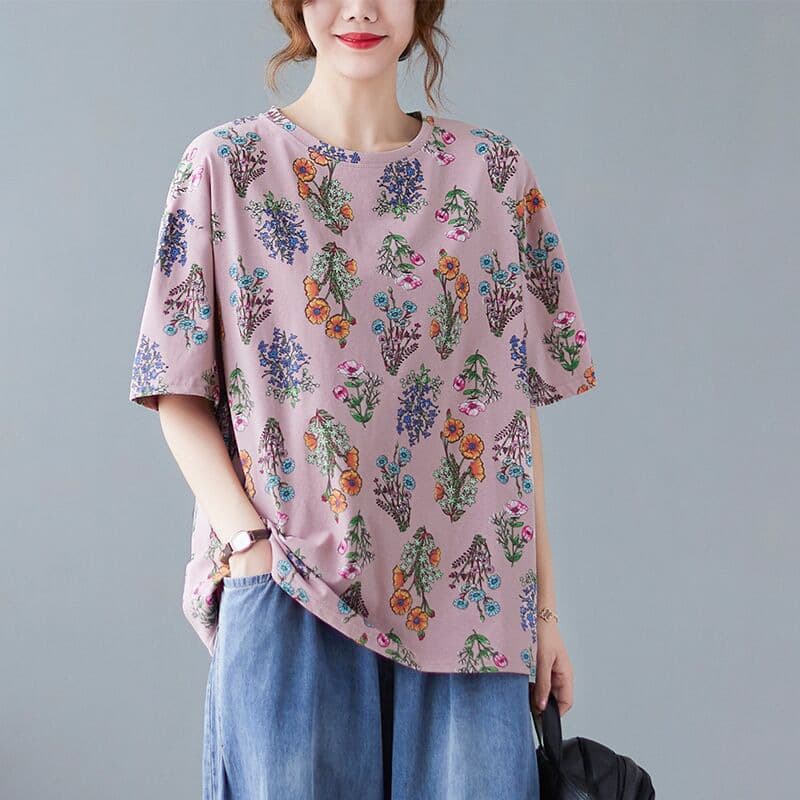 花柄 ファッション 花束の囁き ゆったりシルエットティー