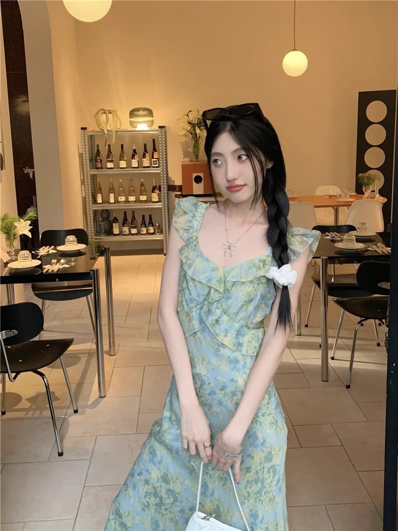 花柄 ファッション 優美な花園フリルロングワンピース