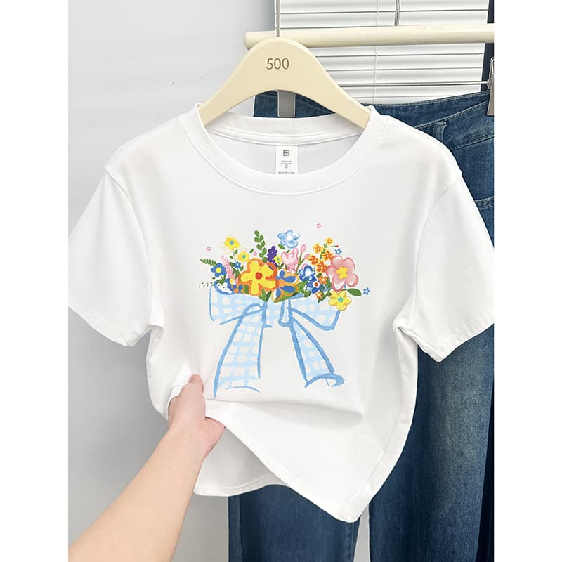 花柄 ファッション 花束のリボン 優しさ包むTシャツ