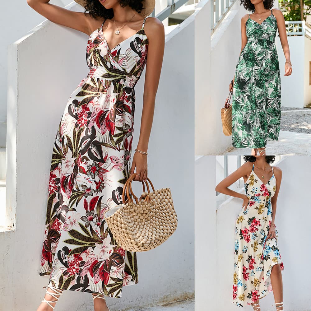 花柄 ファッション 花柄カシュクールキャミワンピース 南国風シャーリング