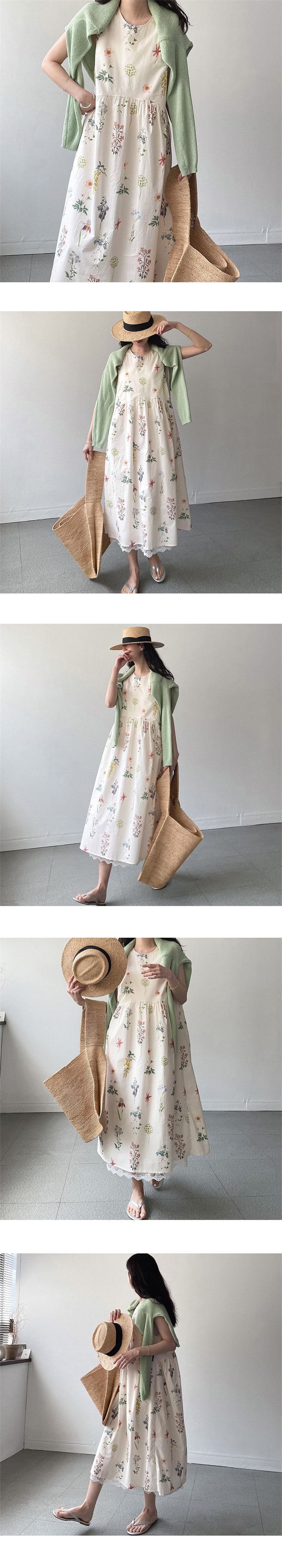 花柄 ファッション 2025年夏 優美な花柄ノースリーブワンピース