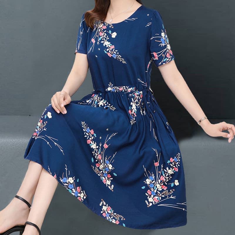 花柄 ファッション 優美な花枝舞い散る上品ワンピース