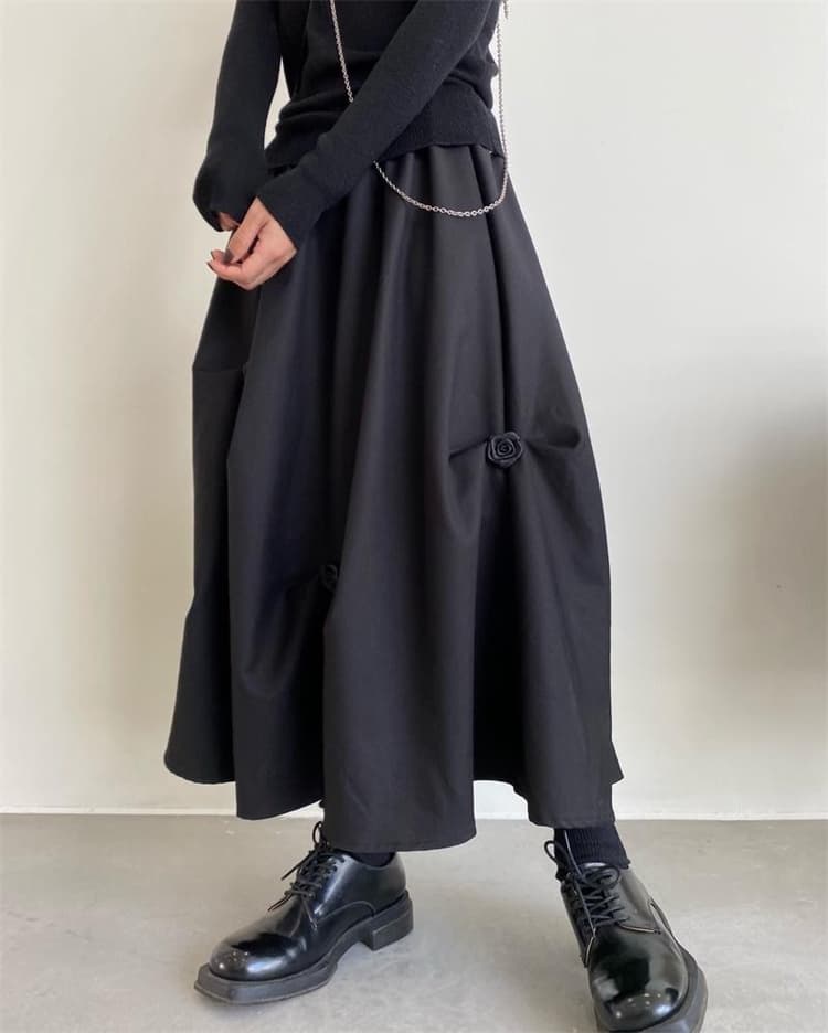 花柄 ファッション 花モチーフ ミディ丈 ゴムウエスト プリーツスカート