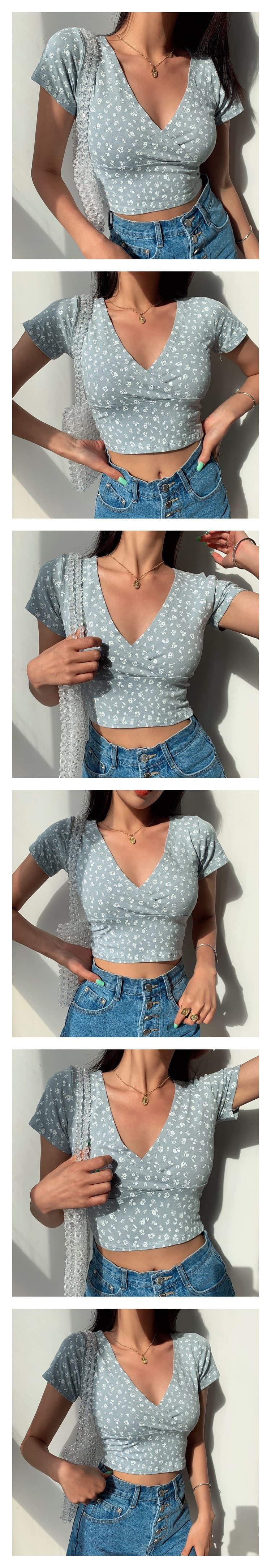 花柄 ファッション 優しい小花カシュクールTシャツ