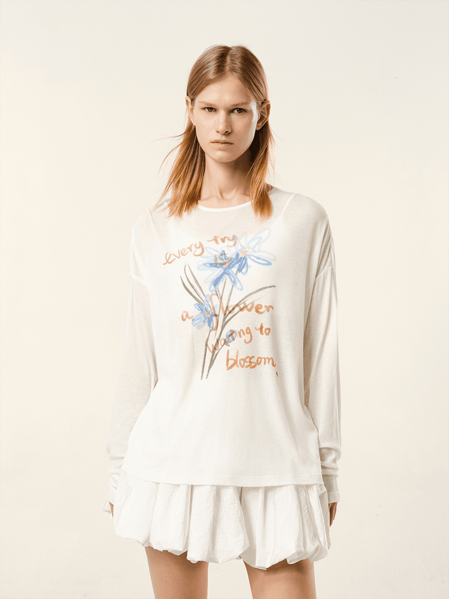 花柄 ファッション 花言葉 水彩画 長袖Tシャツ