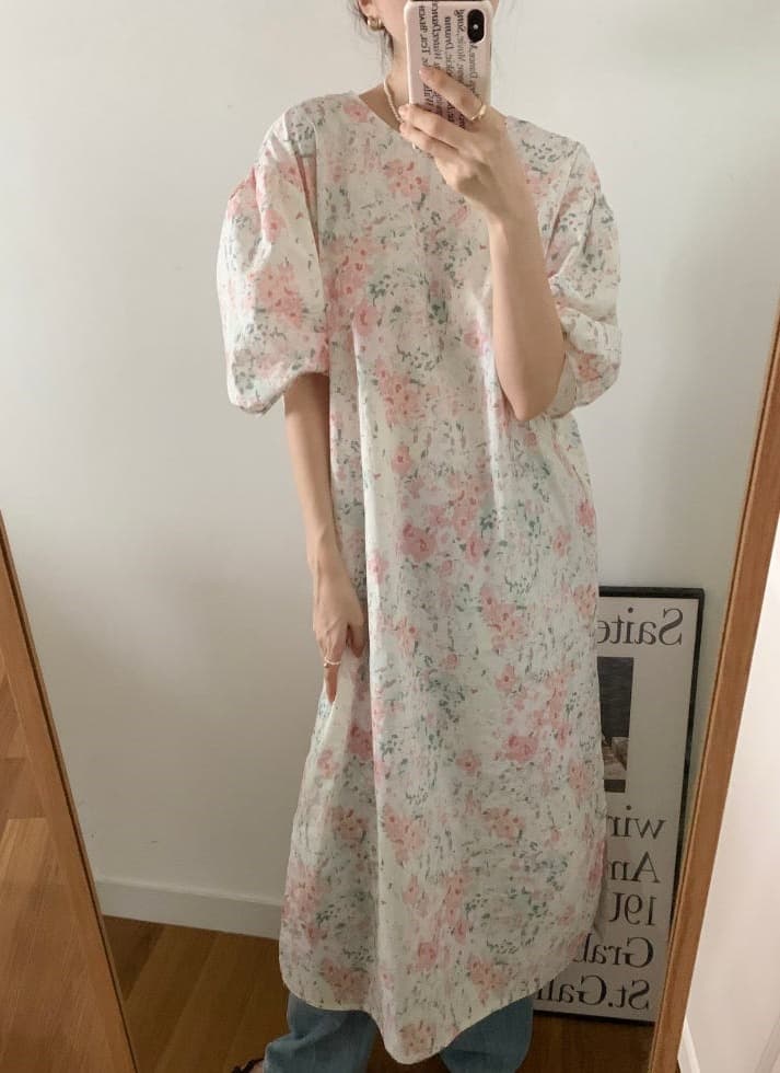 花柄 ファッション 春夏 優美花柄 ゆったりワンピース