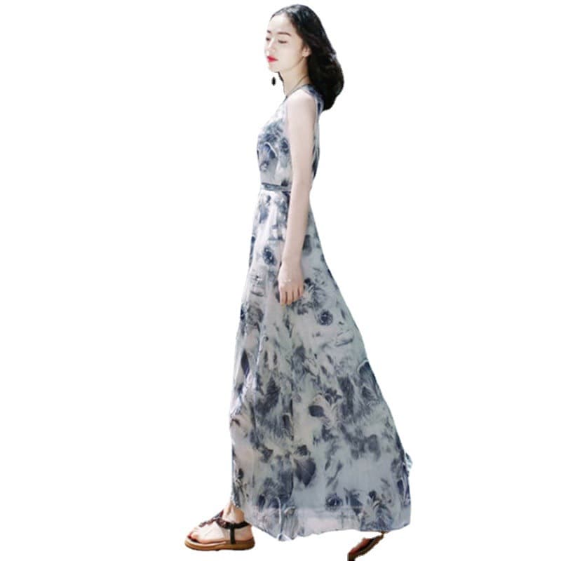花柄 ファッション 水彩花柄 涼感ロングワンピース