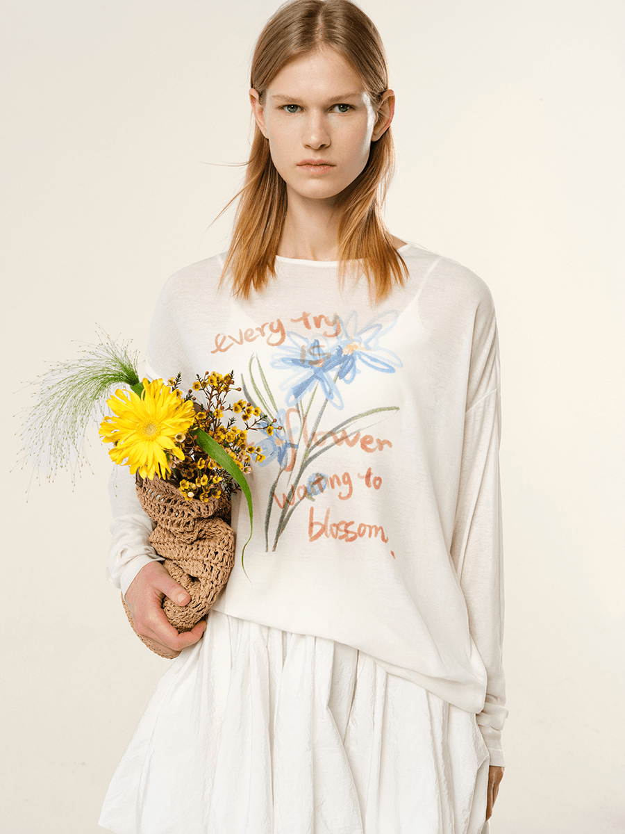 花柄 ファッション 花言葉 水彩画 長袖Tシャツ