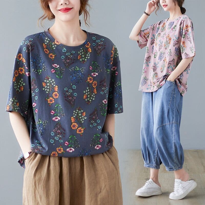 花柄 ファッション 花束の囁き ゆったりシルエットティー