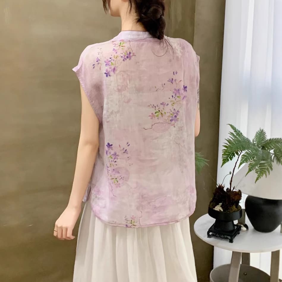 花柄 ファッション 雅花 チャイナ風ノースリーブブラウス