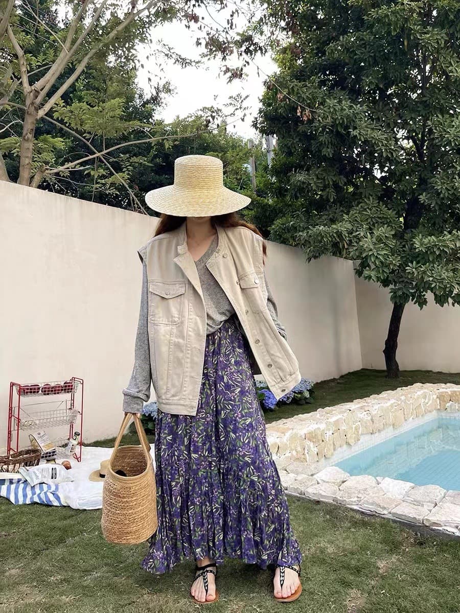 花柄 ファッション 優雅な花園 プリーツロングスカート