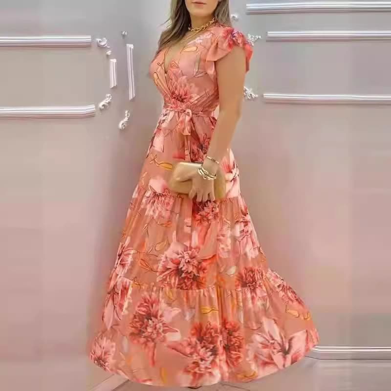 花柄 ファッション 優美な花園シフォンロングワンピース