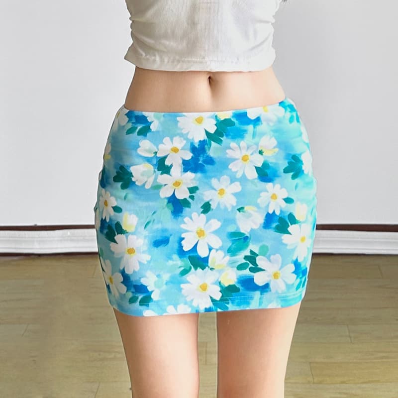 花柄 ファッション 水彩マーガレットミニスカート