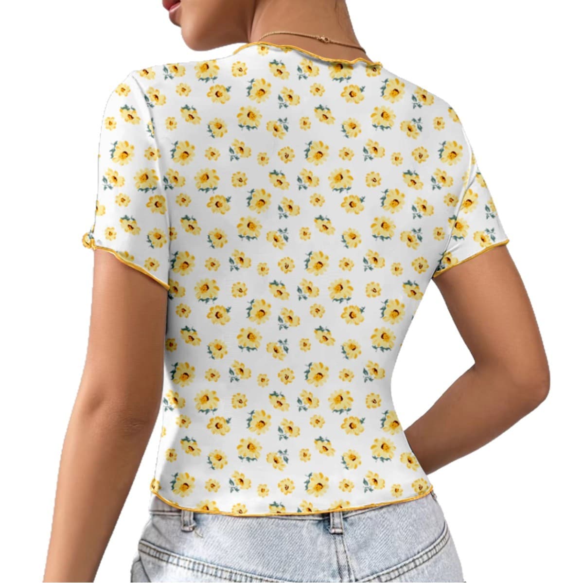 花柄 ファッション 可憐な小花畑 リブショートTシャツ