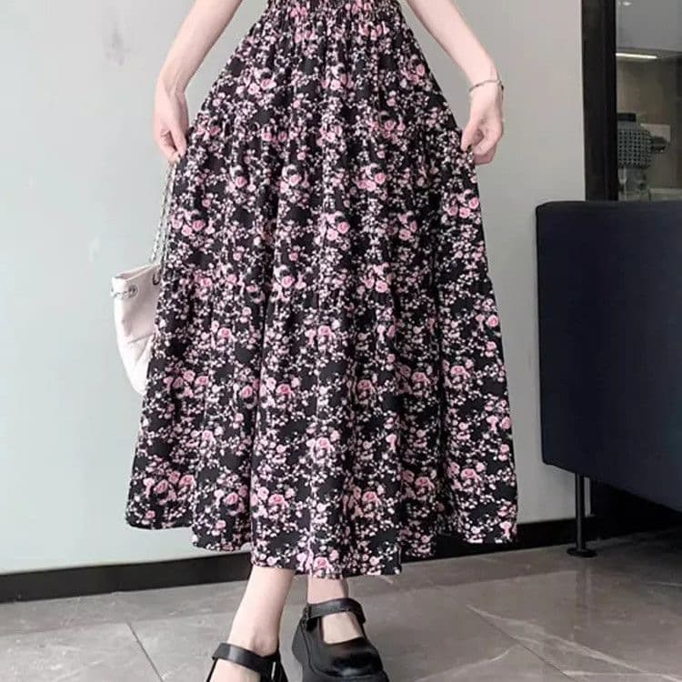 花柄 ファッション 優美な花園ロングフレアスカート