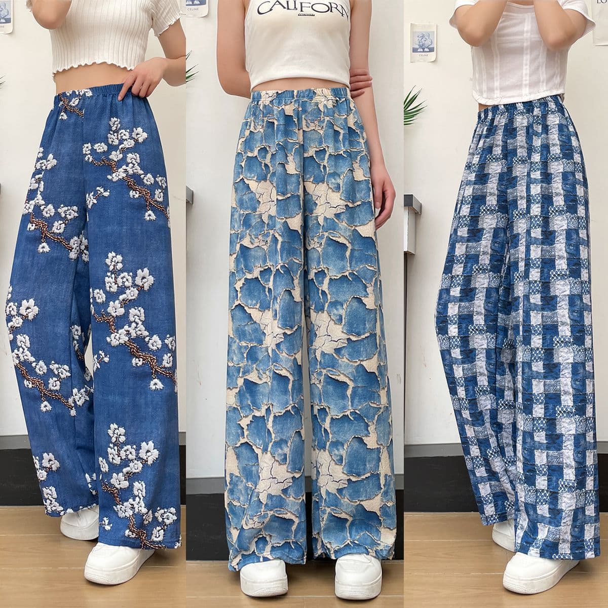 花柄 ファッション 華やか四季のゆったりワイドパンツ