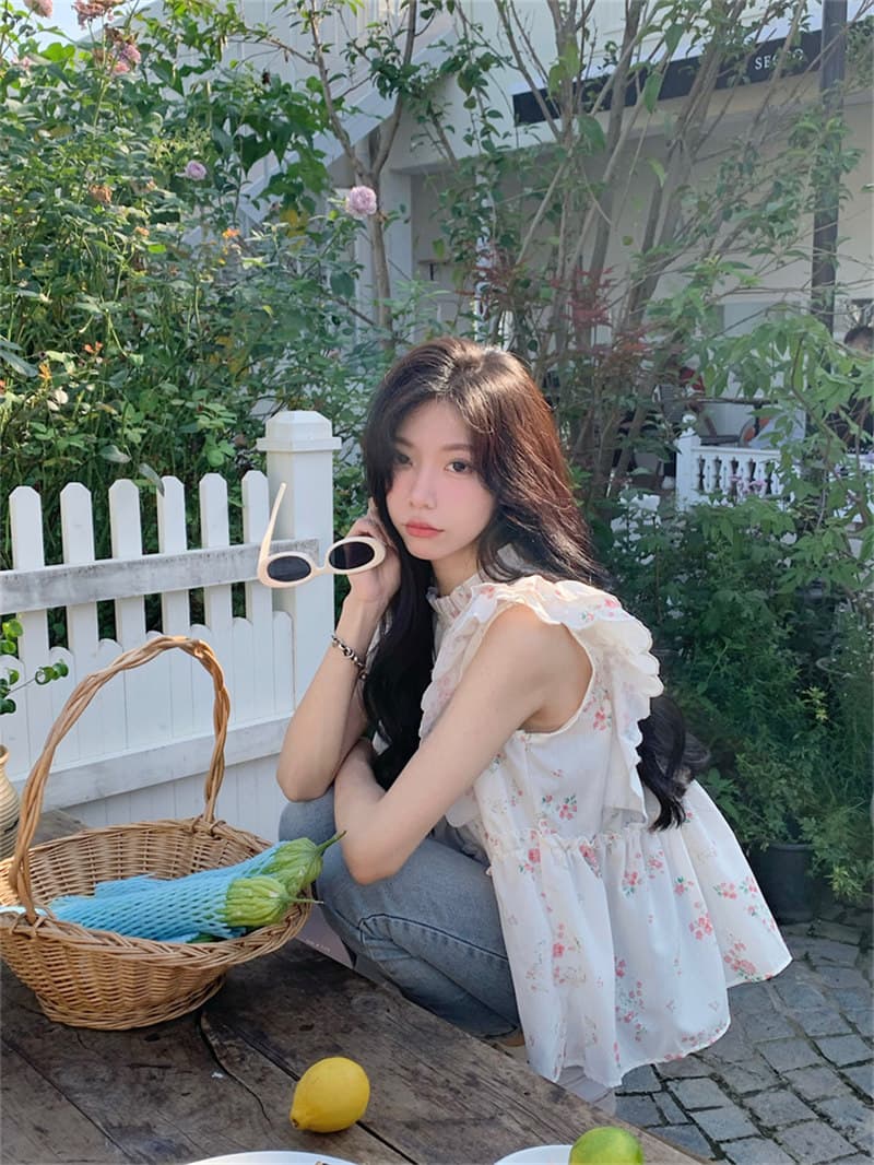 花柄 ファッション 夏新作 小花柄フリルブラウス ゆったりシルエット