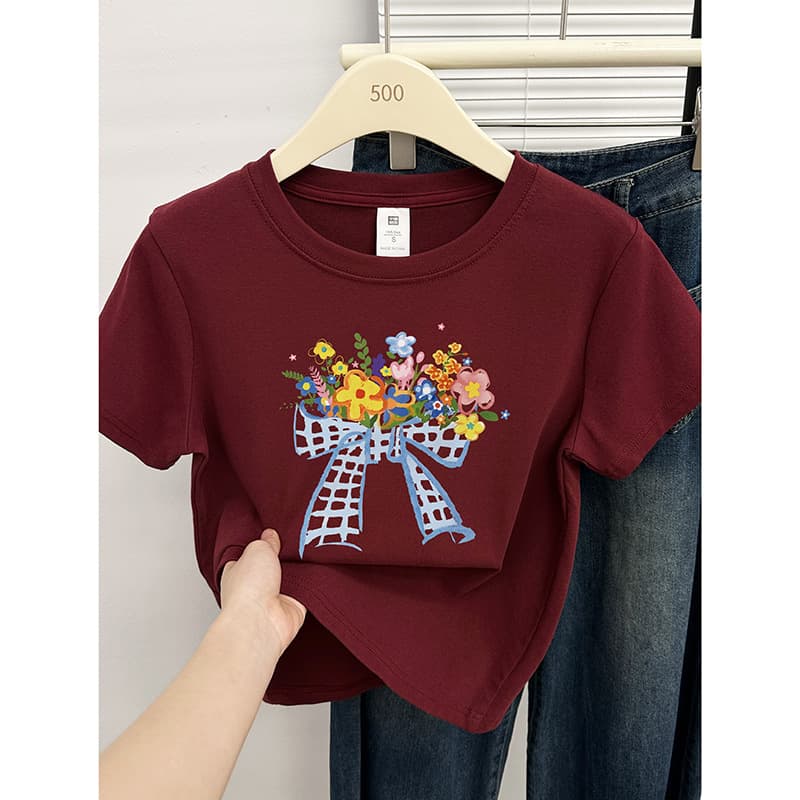 花柄 ファッション 花束のリボン 優しさ包むTシャツ