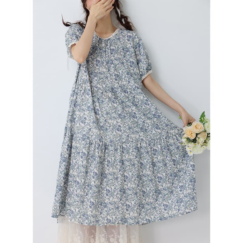 花柄 ファッション 小花模様の優しげティアードワンピース
