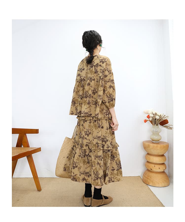 花柄 ファッション 薔薇模様の優美ティアードスカート