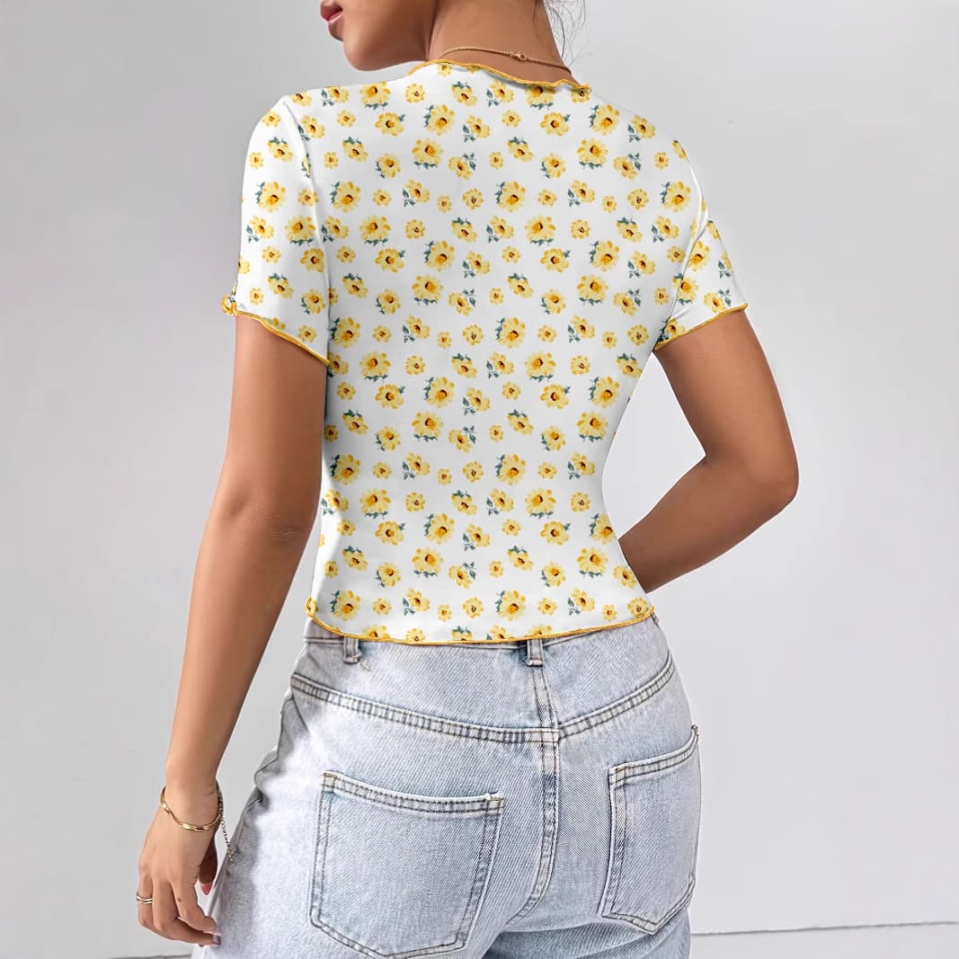 花柄 ファッション 可憐な小花畑 リブショートTシャツ