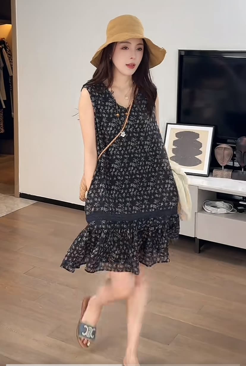 花柄 ファッション 小花柄フリルティアードワンピース