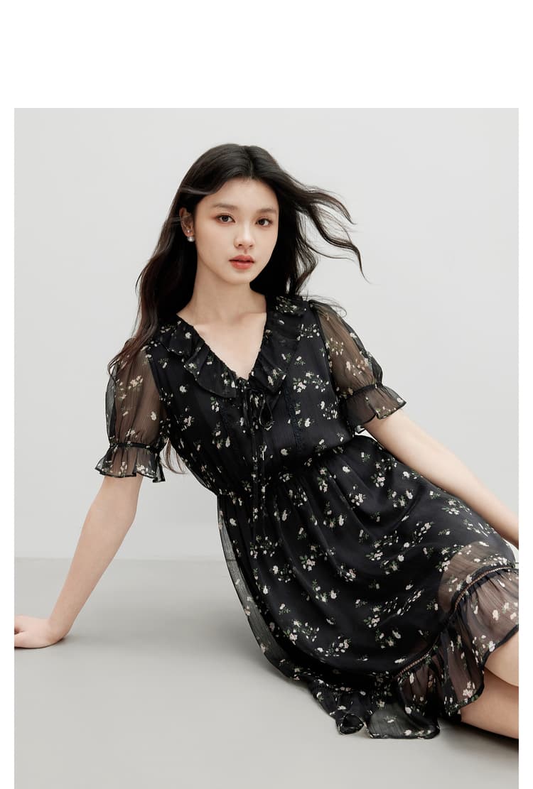 花柄 ファッション 小花柄シフォンフリルワンピース