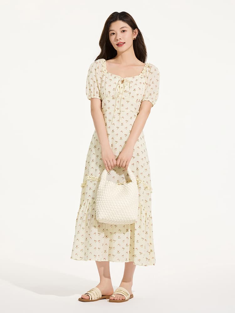 花柄 ファッション 小花プリント ティアードワンピース
