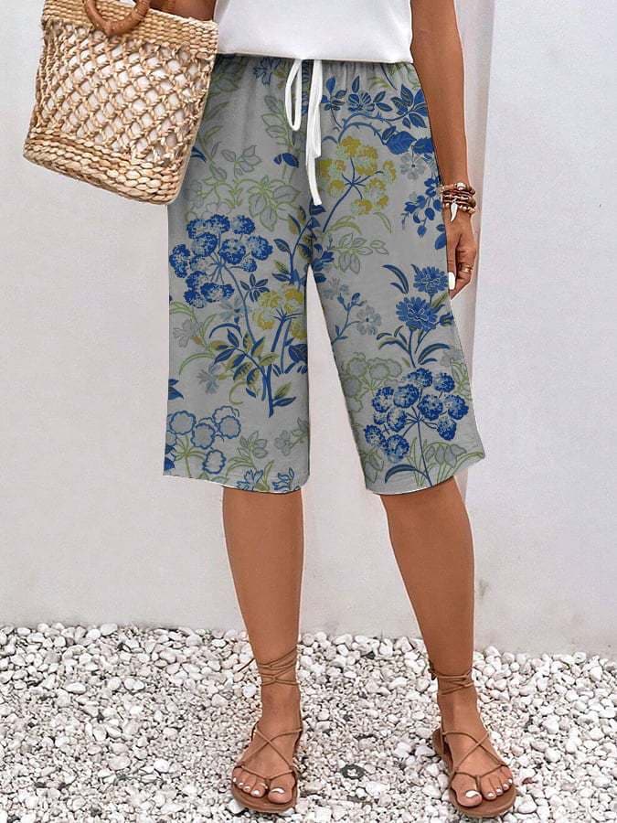花柄 ファッション 風そよぐ花園ハーフパンツ