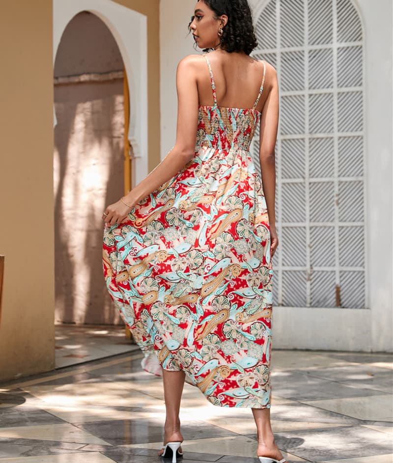 花柄 ファッション 花柄カシュクールキャミワンピース 南国風シャーリング