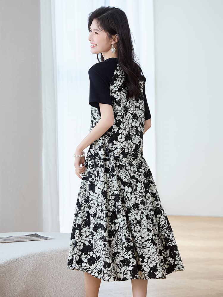 花柄 ファッション 野花散る麗らか切替ワンピース
