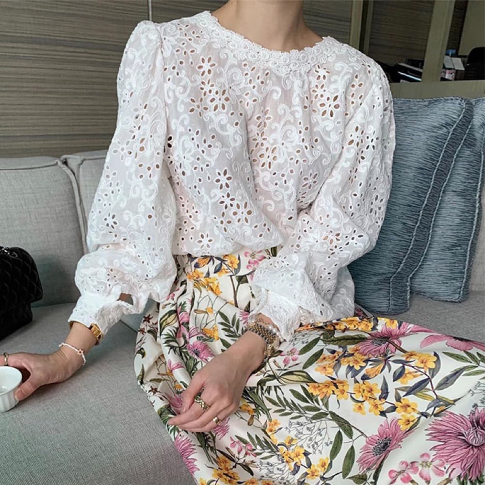 花柄 ファッション 秋冬 花柄スカート パフスリーブブラウスセット