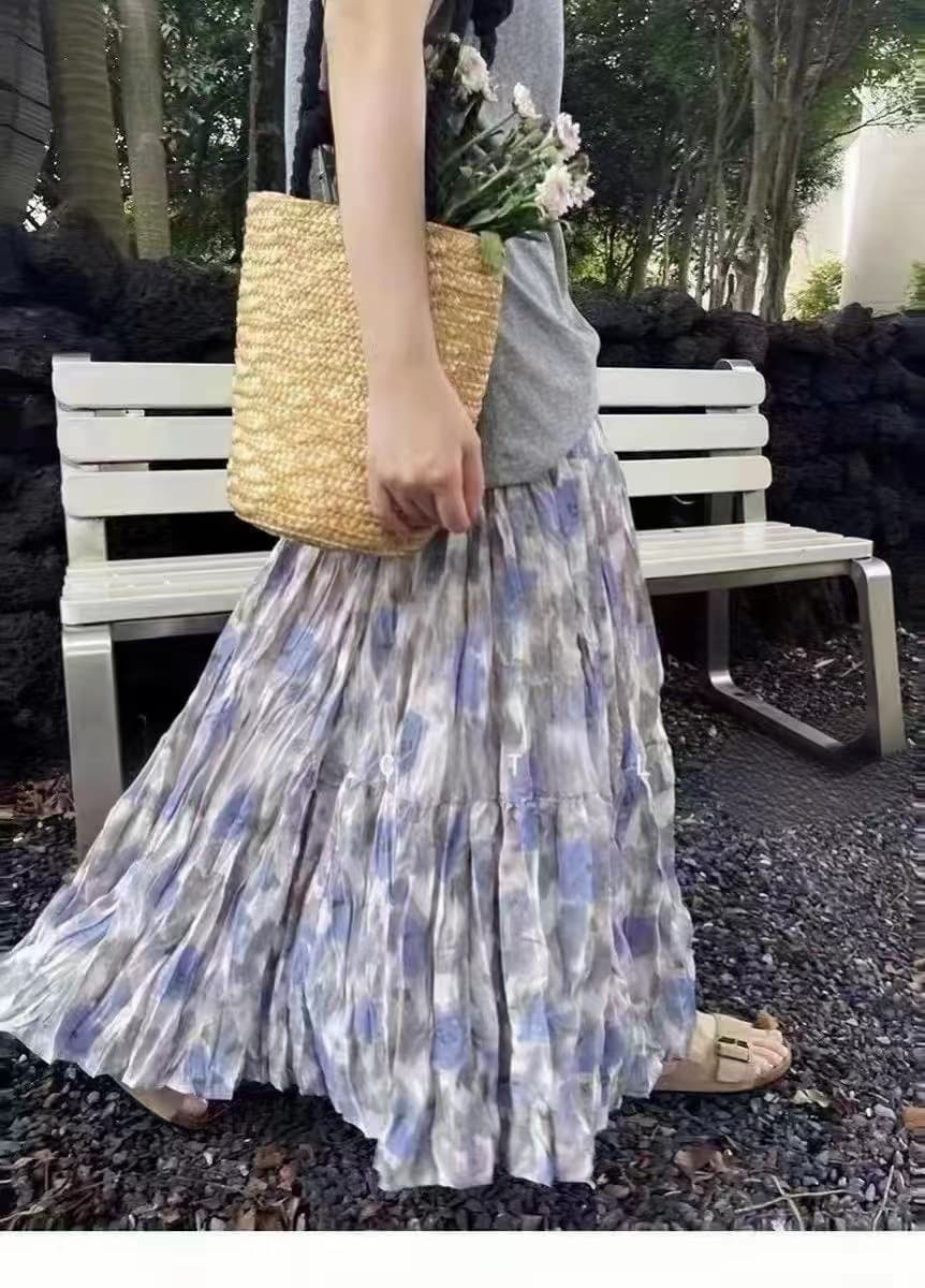 花柄 ファッション 優雅な花園 プリーツロングスカート