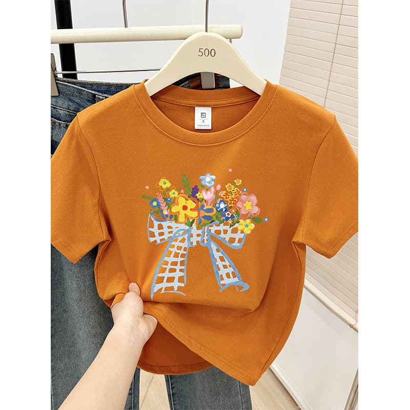 花柄 ファッション 花束のリボン 優しさ包むTシャツ