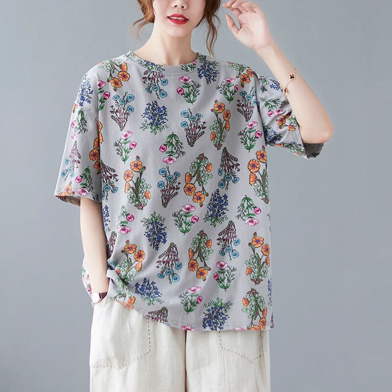 花柄 ファッション 花束の囁き ゆったりシルエットティー