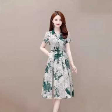 花柄 ファッション 優美な花園シャツカラーワンピース