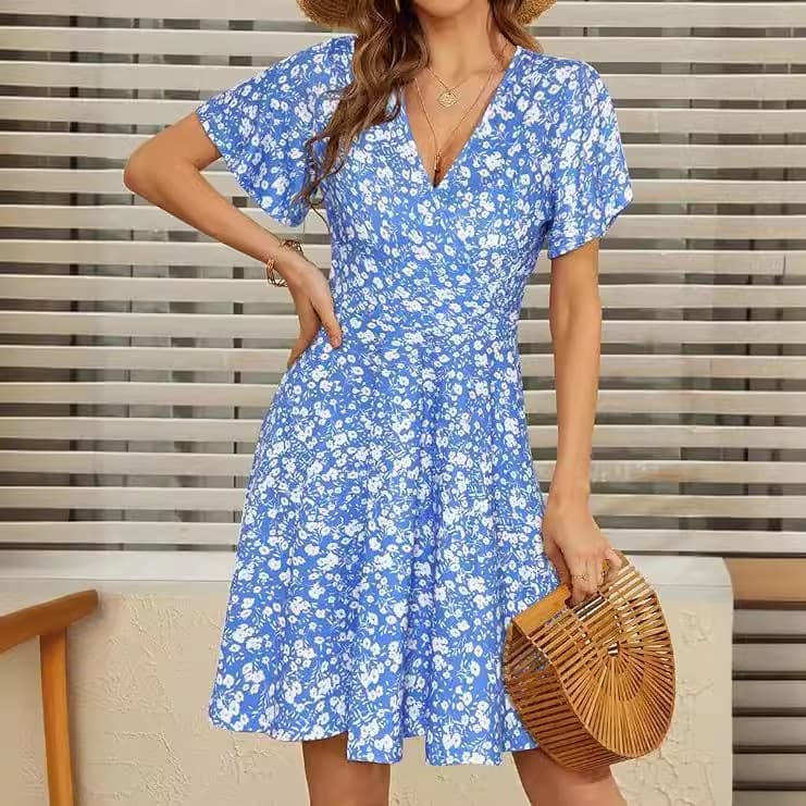 花柄 ファッション 爽やか小花柄カシュクールワンピース