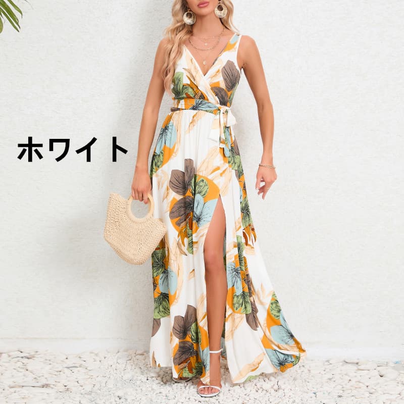 花柄 ファッション 華やか花柄 マキシワンピース 夏用ノースリーブ リゾート向け