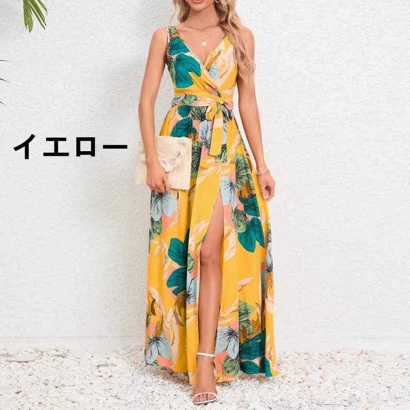 花柄 ファッション 華やか花柄 マキシワンピース 夏用ノースリーブ リゾート向け