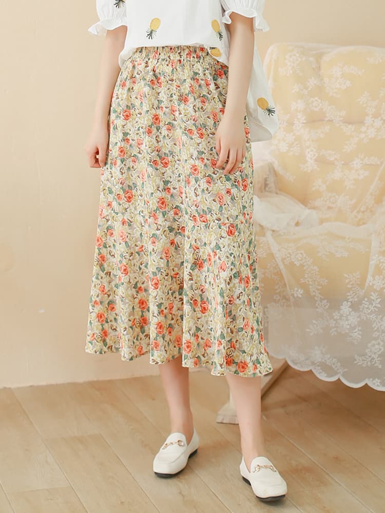 花柄 ファッション 優美な花園 ミディ丈フレアスカート