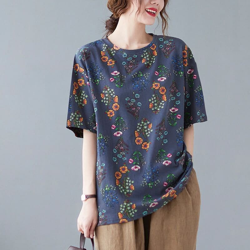 花柄 ファッション 花束の囁き ゆったりシルエットティー