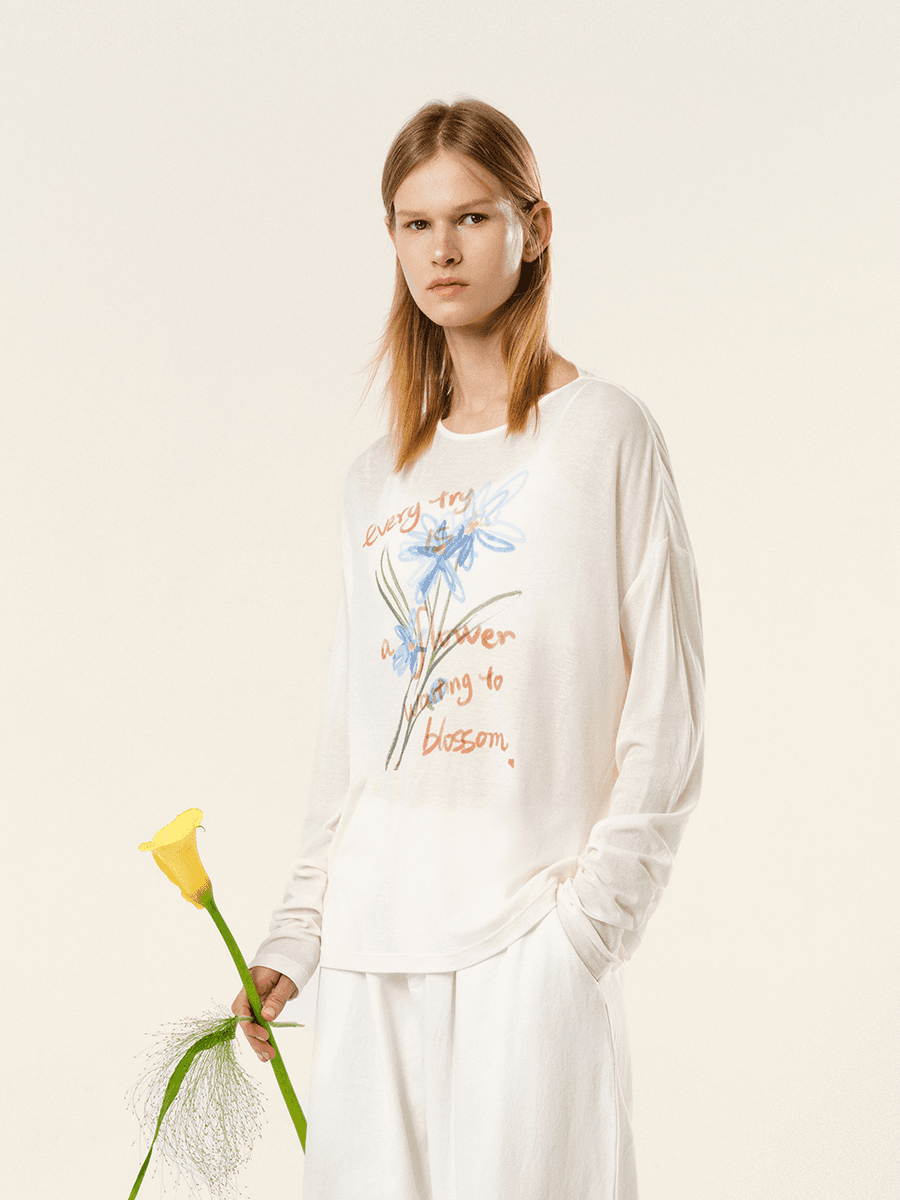 花柄 ファッション 花言葉 水彩画 長袖Tシャツ