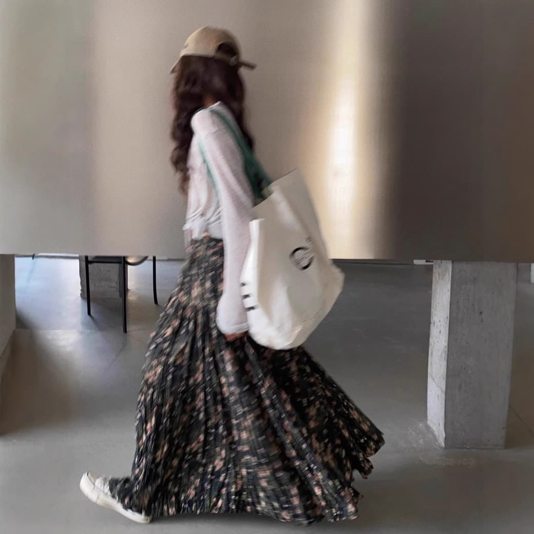 花柄 ファッション 優美な小花柄ロングプリーツスカート