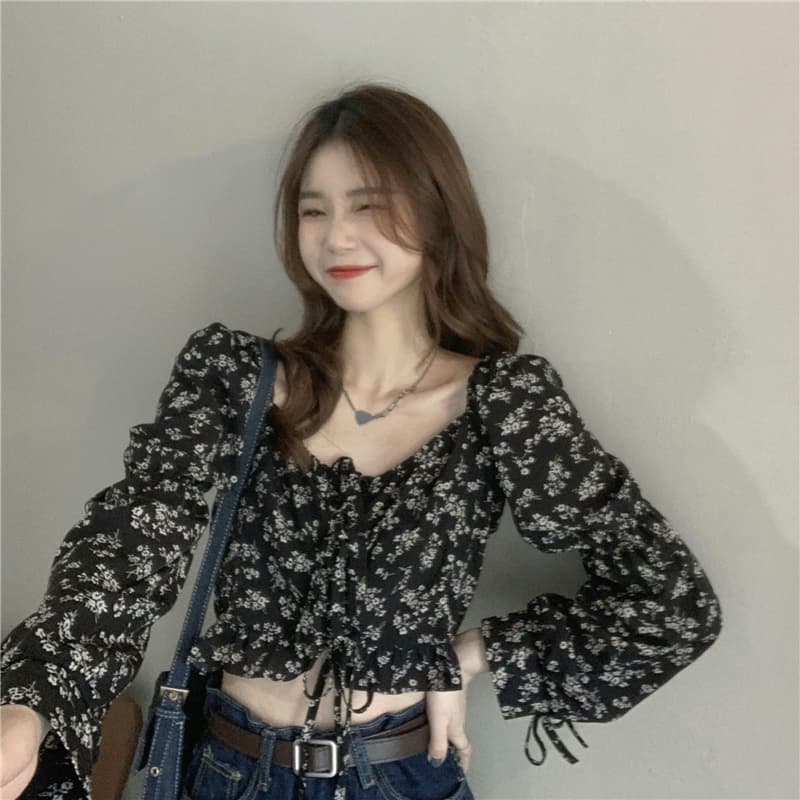 花柄 ファッション 優美な花柄 スクエアネック チュニック トップス