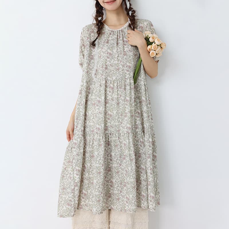 花柄 ファッション 小花模様の優しげティアードワンピース