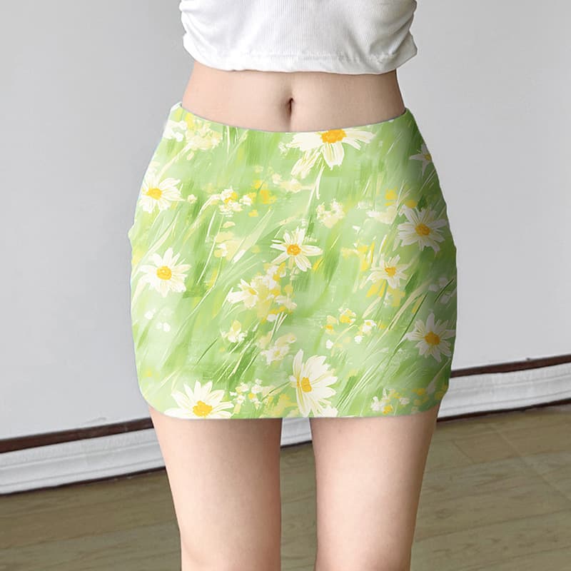 花柄 ファッション 水彩マーガレットミニスカート