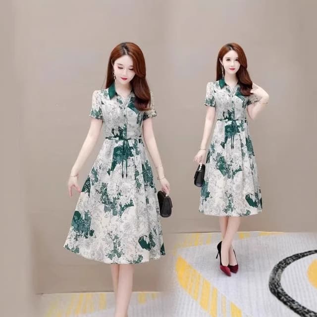 花柄 ファッション 優美な花園シャツカラーワンピース