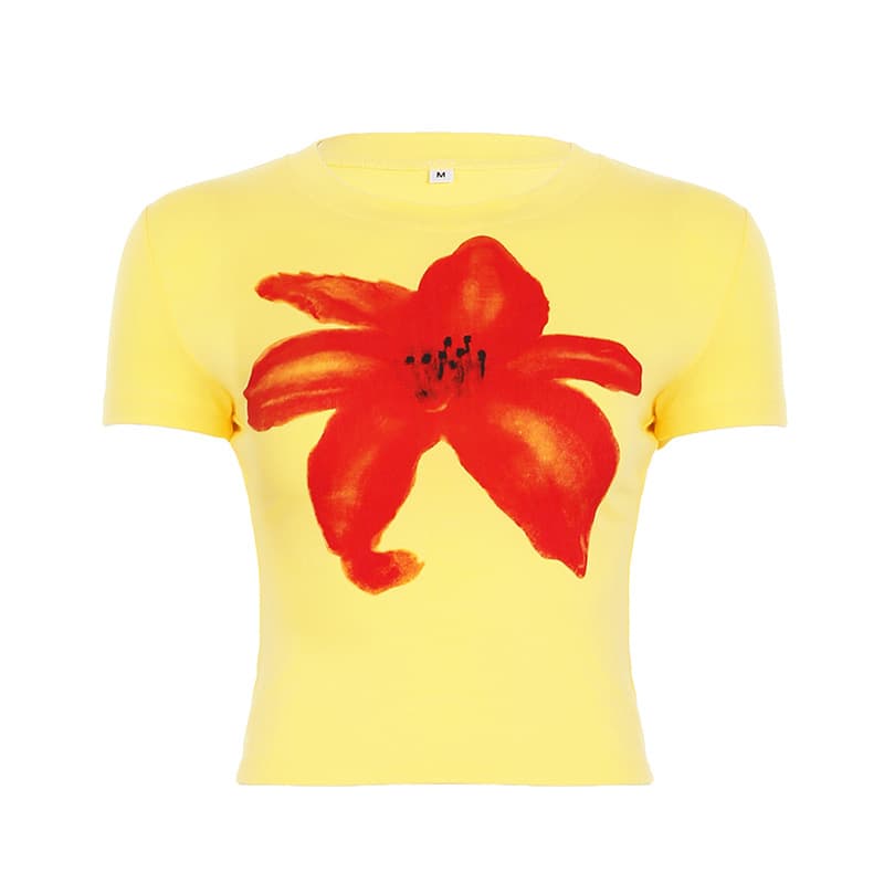 花柄 ファッション 華やか一輪花デザイン半袖Tシャツ